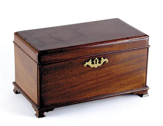 Appraisal: Georgian mahogany tea caddy circa rectangular molded hinged cover on