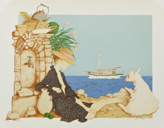 Appraisal: Philippe Noyer - Girl with Goat th c print pencil