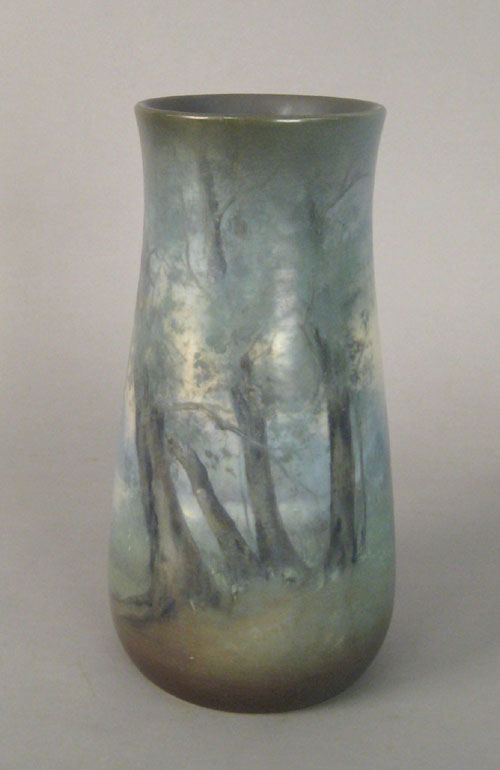 Appraisal: Rookwood pottery vellum vase with landscape decoration h