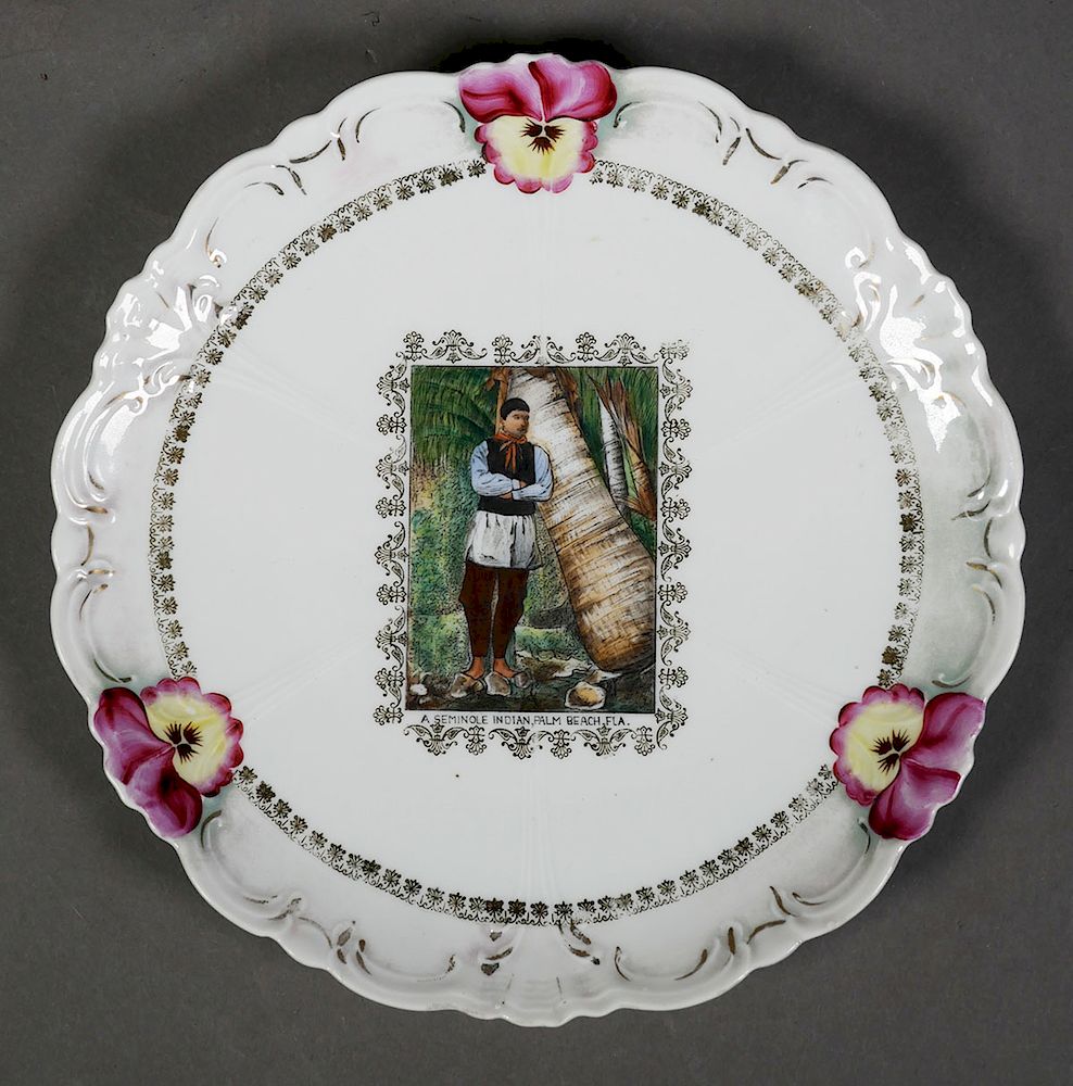 Appraisal: PALM BEACH Seminole Indian Souvenir Plate Vintage souvenir plate featuring