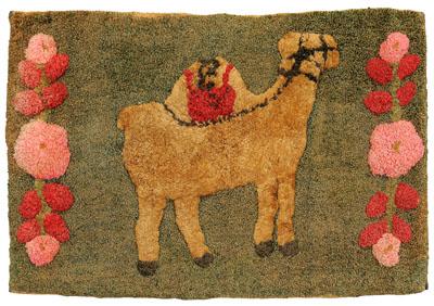 Appraisal: Waldoboro style rug with camel saddled camel bordered by two