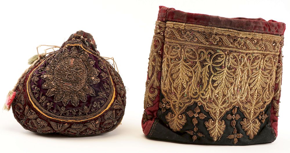 Appraisal: Antique Velvet Bags Antique Velvet Bags Man's small bag velvet