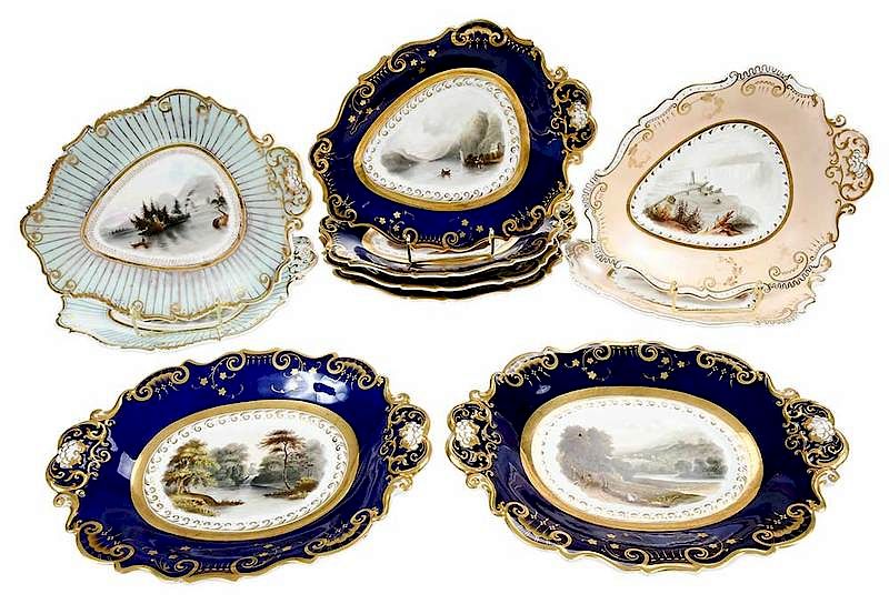 Appraisal: Ten Hand Painted and Gilt Decorated Plates British th century