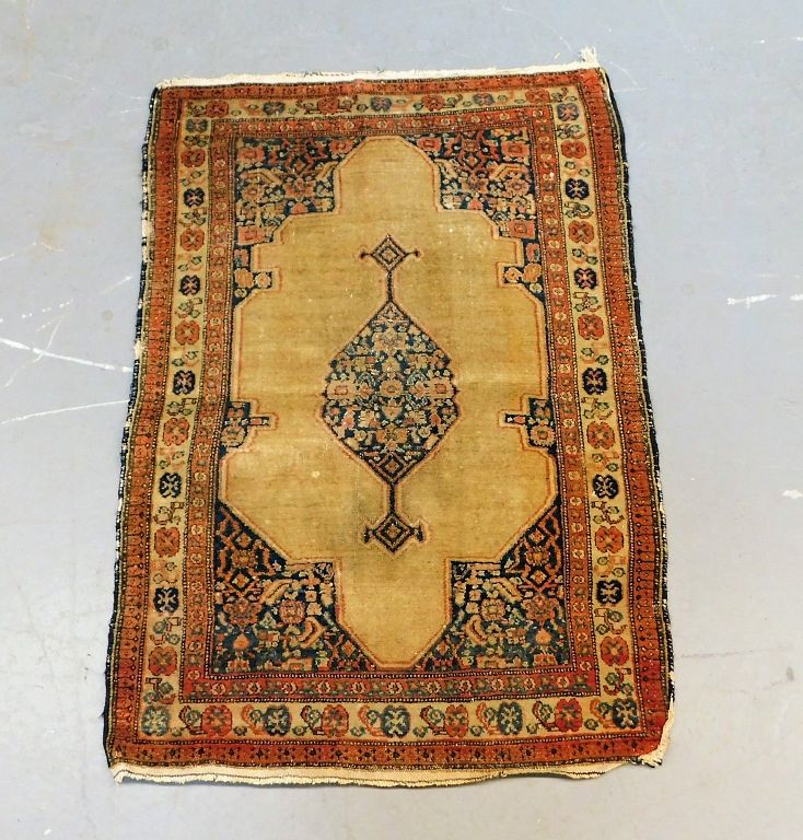 Appraisal: Middle Eastern Navy and Tan Botanical Rug Middle East th