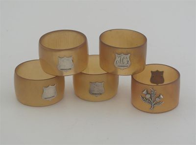 Appraisal: Five various late Victorian Scottish provincial mounted horn napkin rings