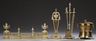 Appraisal: Group of Nine Brass Fireplace Accessories consist Group of Nine