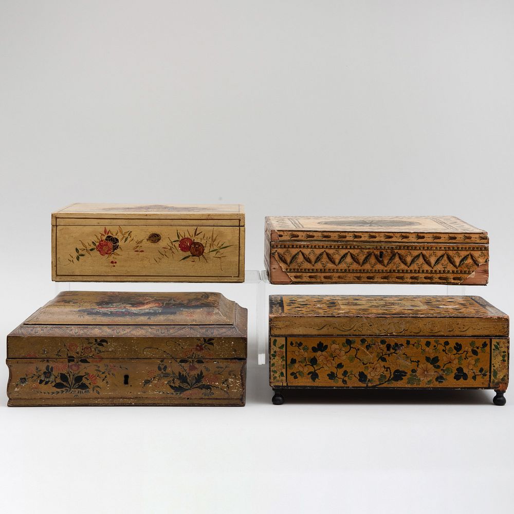 Appraisal: Group of Four English Table Boxes Comprising A cream ground