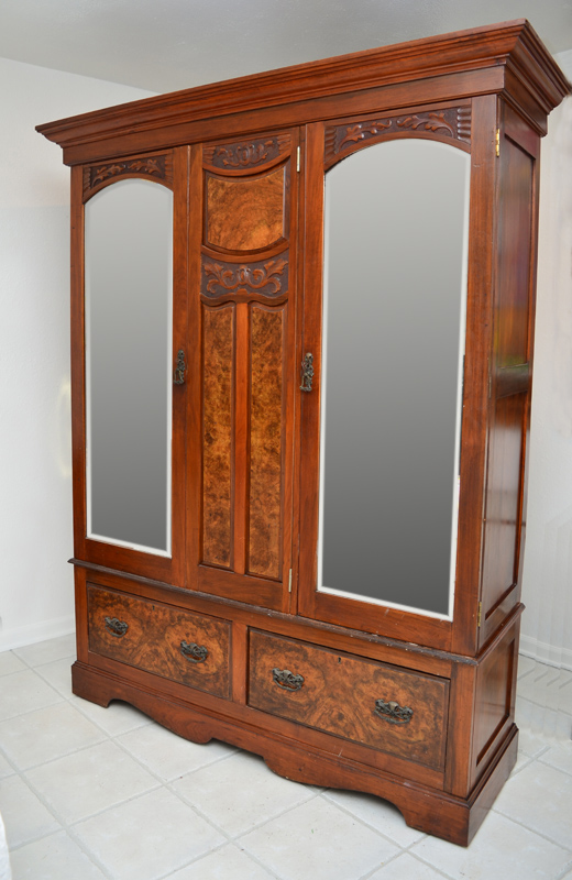 Appraisal: DOOR CARVED MIRROR ARMOIRE Body and doors with carved decoration