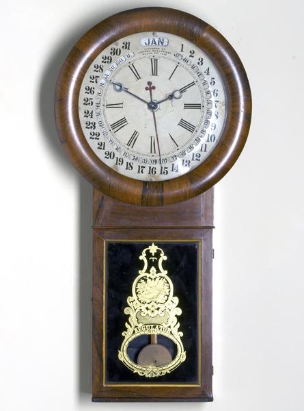 Appraisal: GILBERT-MARANVILLE CLOCK Weight-driven wall regulator with calendar in rosewood case