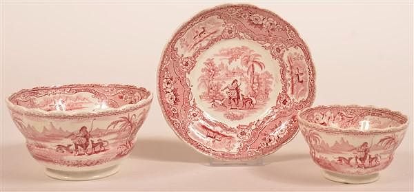 Appraisal: Two Pcs of Red Staffordshire Columbus China Two Pieces of