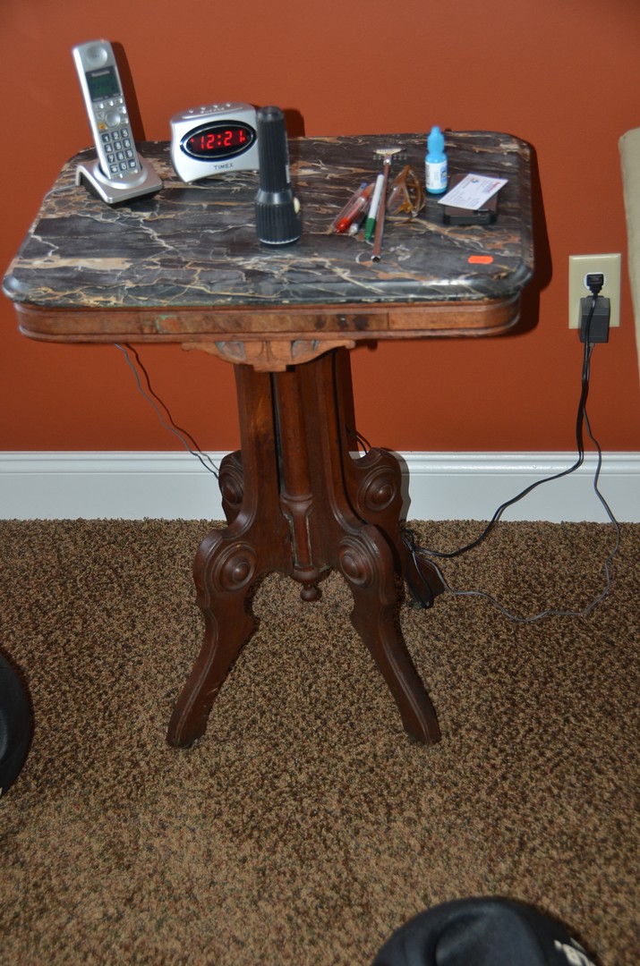 Appraisal: Rectangular walnut Victorian Eastlake marble top table top x h