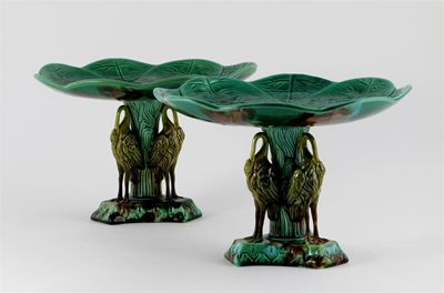 Appraisal: A pair of Majolica tazzae formed as water lilies raised