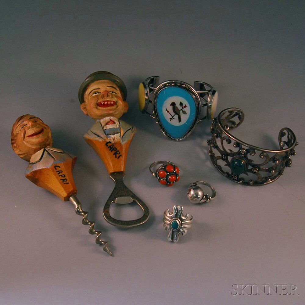 Appraisal: Assorted Group of Jewelry and Accessories two carved Anri figure-handled