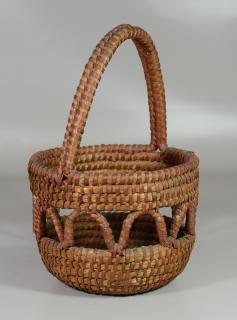 Appraisal: Open work rye straw handled basket h x w RCA