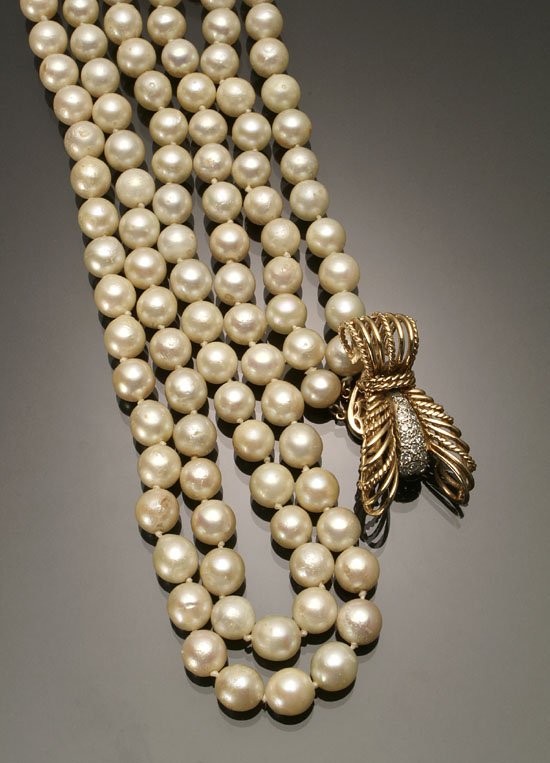 Appraisal: Opera Length Cultured Pearl and Diamond Necklace and Clasp-Brooch Knotted