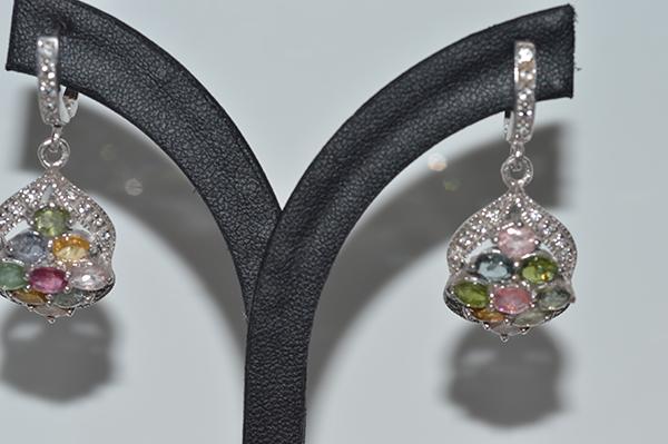 Appraisal: A PAIR OF MULTI GEMSTONE DROP EARRINGS SET IN STERLING