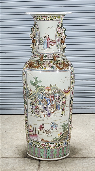 Appraisal: Tall Chinese enameled porcelain vase with figural scenes flanked by