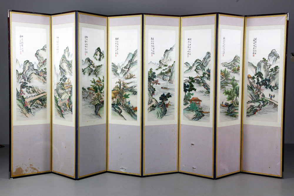 Appraisal: - Chinese Embroidered Panel Screens Eight Hunan embroidered panel screens