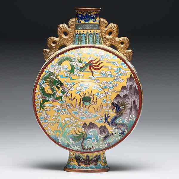 Appraisal: Chinese Cloisonn Moon Flask Chinese A cloisonn moon flask with