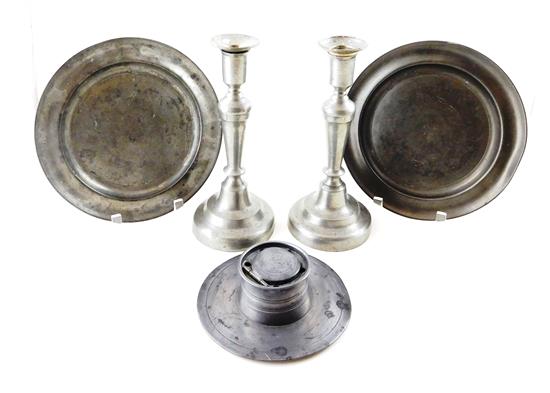 Appraisal: Pewter five pieces two plates marked Sheldon Feltman Albany one