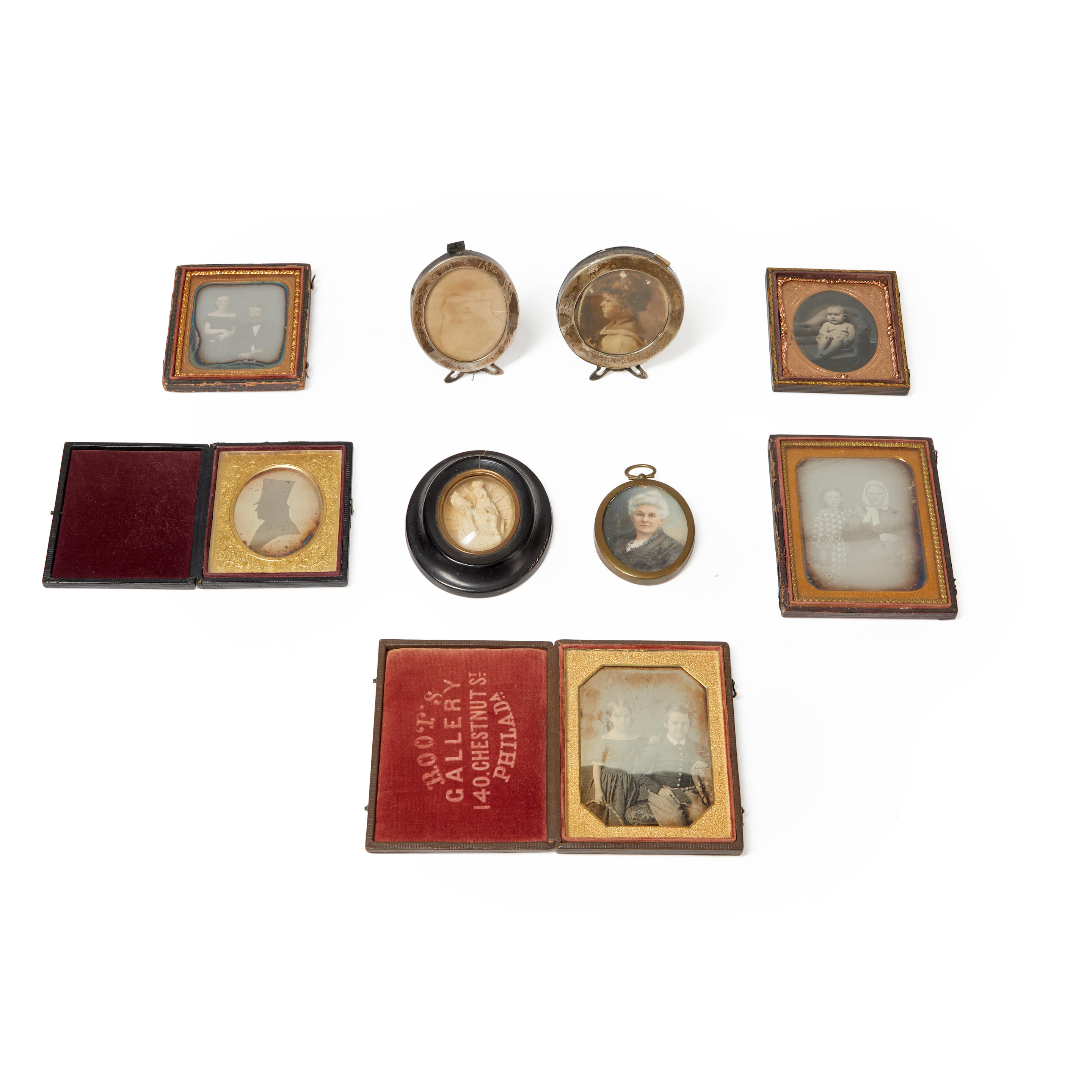 Appraisal: Group of Daguerreotype Portraits and Frames including four cased daguerreotype