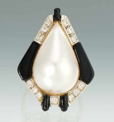 Appraisal: A Ladies' Mabe Pearl Onyx and Diamond Ring k yellow