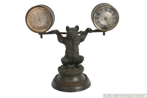 Appraisal: BRONZE BEAR BAROMETER CLOCK W x H x D