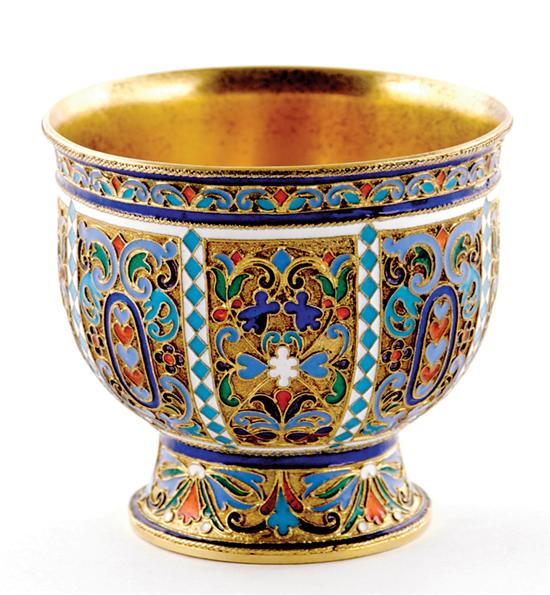 Appraisal: Russian silver-gilt and enamel footed cup Ivan Khlebnikov Moscow dated