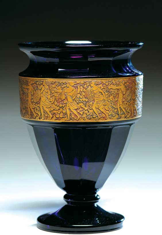 Appraisal: MOSER KARLSBAD FACETED VASE Art Deco Moser Karlsbad faceted-cut amethyst