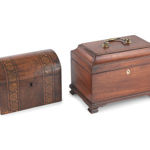 Appraisal: Four English Mahogany Inlaid Tea Caddies th and th Century