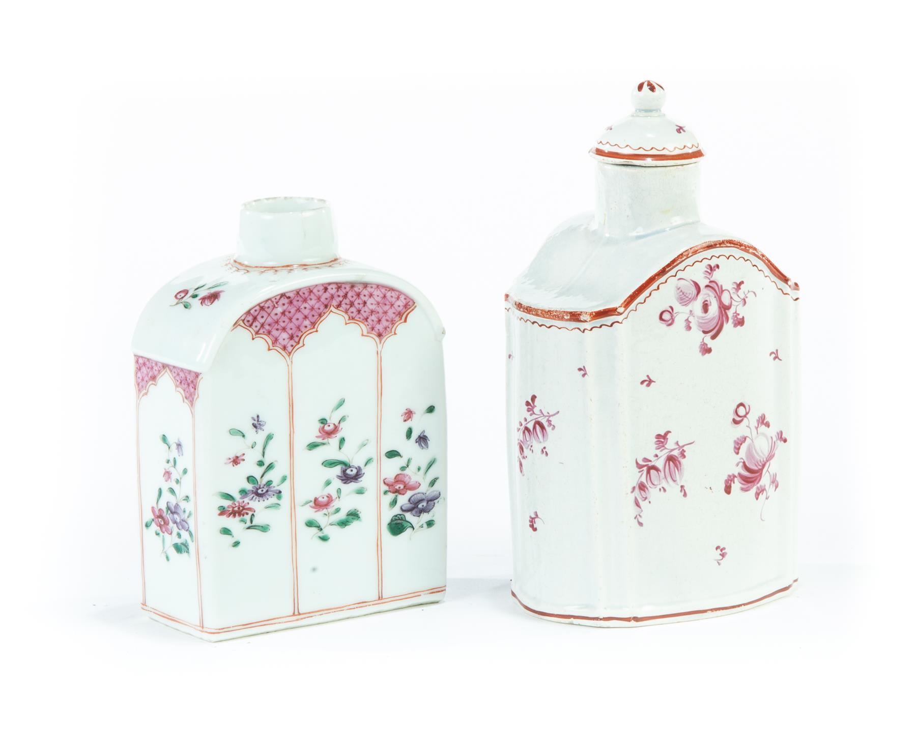 Appraisal: TWO TEA CADDIES Early th century English softpaste with pink