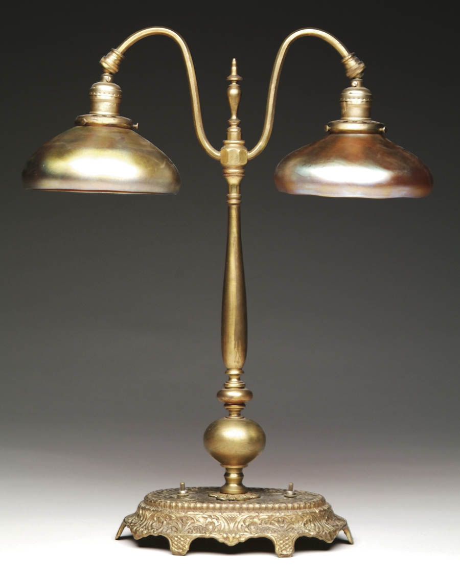 Appraisal: STEUBEN BANKERS LAMP Wonderful double banker's lamp has matching pair