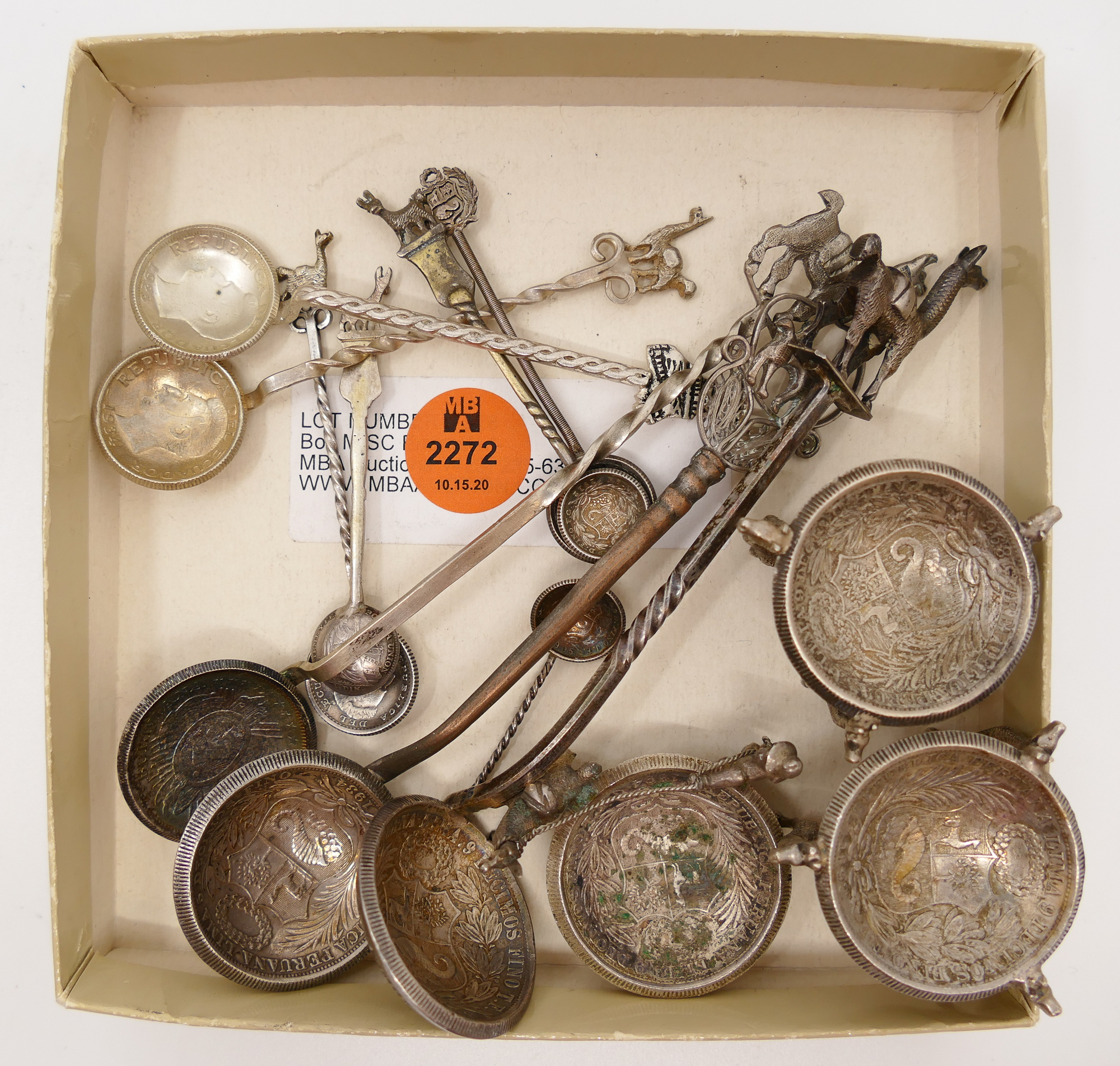 Appraisal: Box Peruvian Sterling Coin Spoons Etc- g