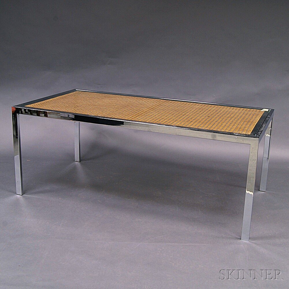 Appraisal: Milo Baughman Glass-top Hardwood and Steel Desk Table late th