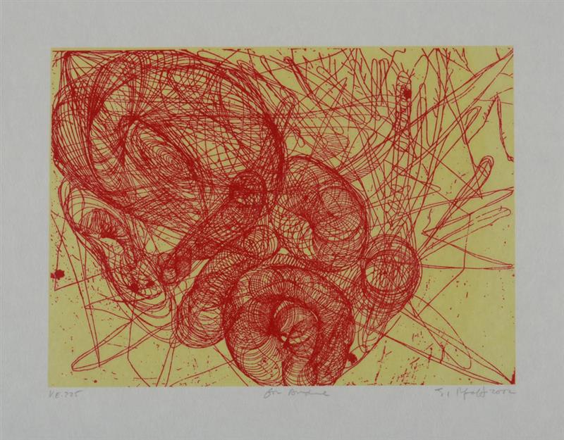 Appraisal: Judy Pfaff b For Andre Lithograph in red and yellow