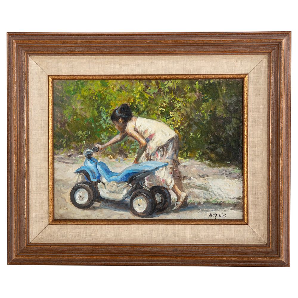 Appraisal: Nathaniel K Gibbs The Blue Scooter oil American - Oil