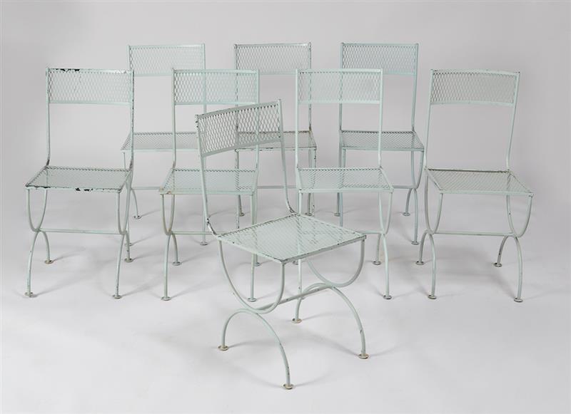 Appraisal: EIGHT GREY PAINTED METAL GARDEN CHAIRS x x in Estimate