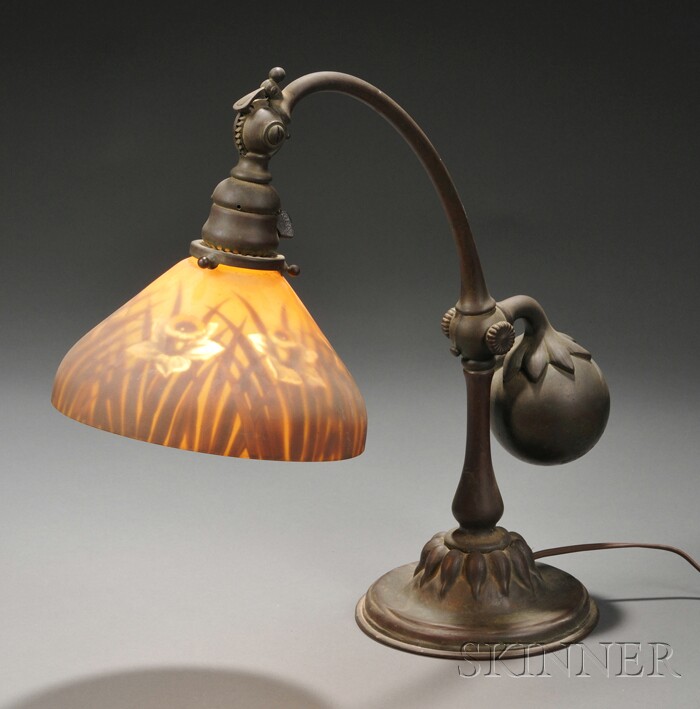 Appraisal: Tiffany Studios Counterbalance Desk Lamp with a Reverse-painted Shade Bronze