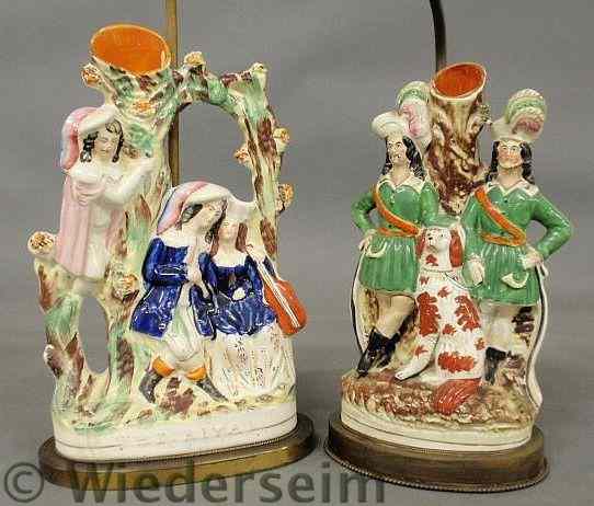 Appraisal: Two Staffordshire spill vases c converted to table lamps figures