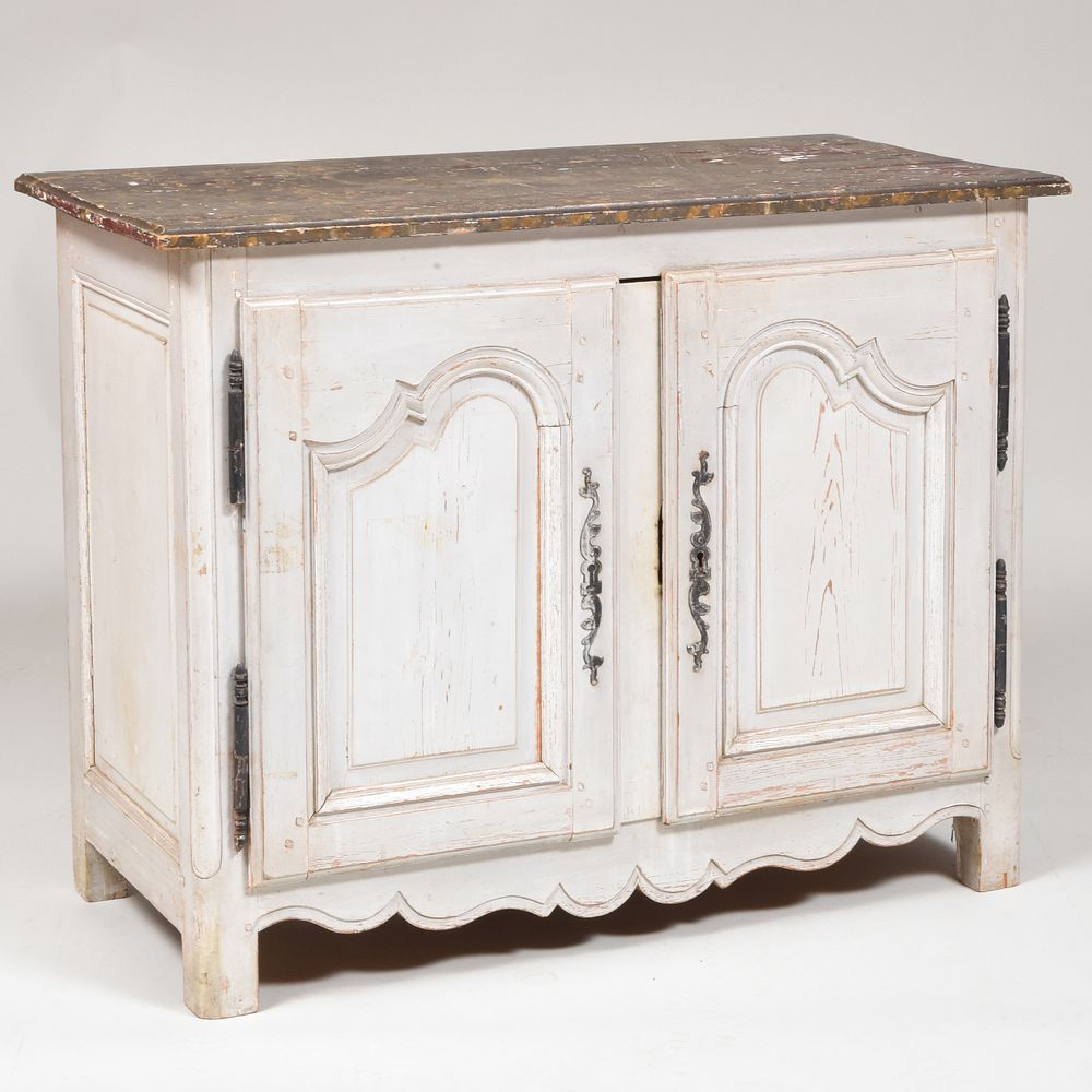 Appraisal: Louis XV Style Provincial Grey Painted Cabinet with Faux Marble