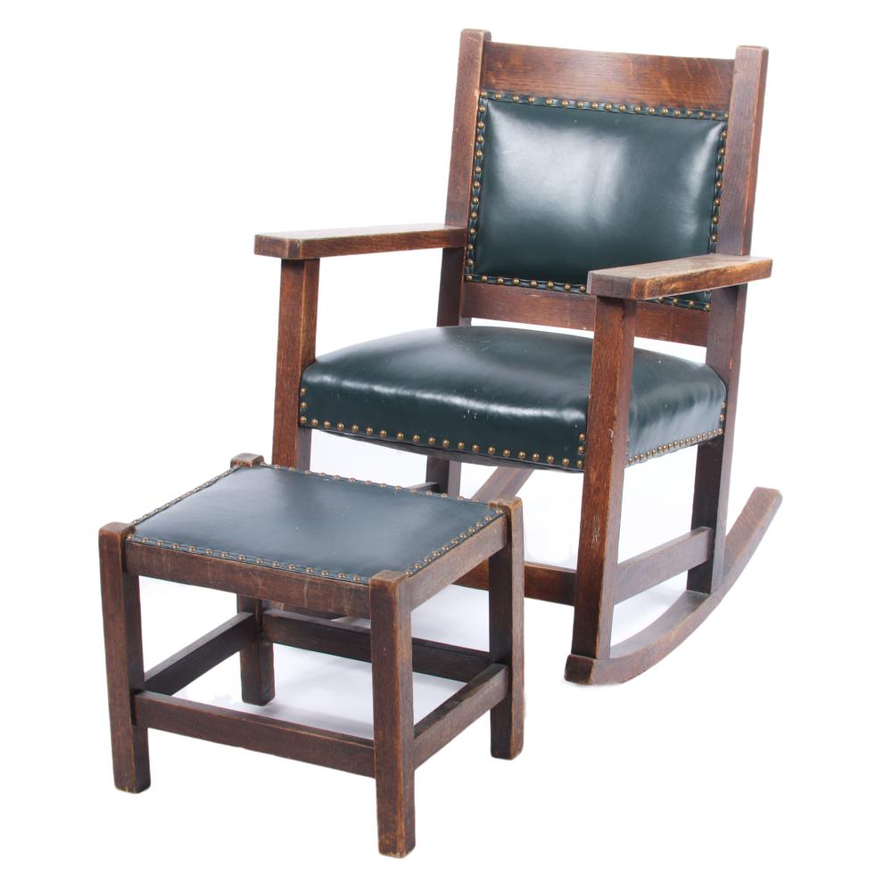 Appraisal: LIMBERT ARTS CRAFTS MISSION OAK ROCKING CHAIR AND STOOL H