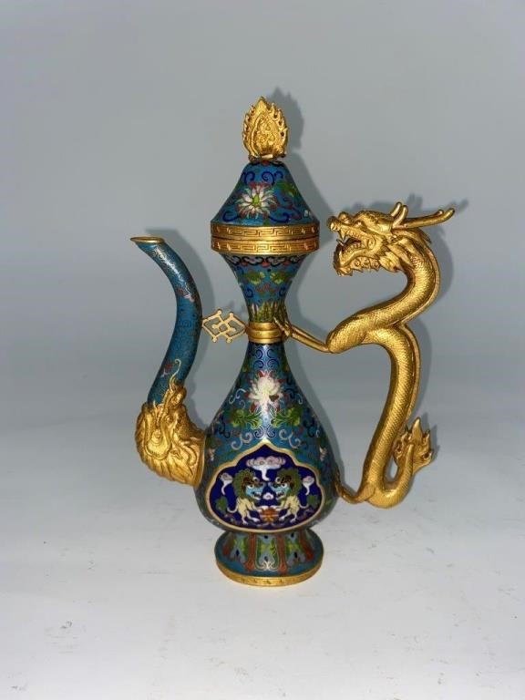 Appraisal: Chinese cloisonne' teapot Republic period decorated with fire gilt dragon