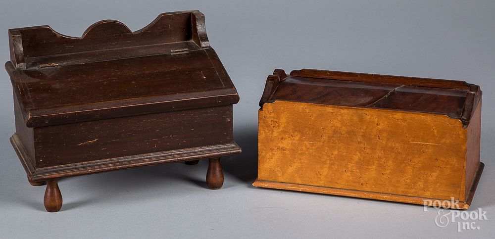 Appraisal: Mahogany and birds-eye slide lid box th c etc Mahogany