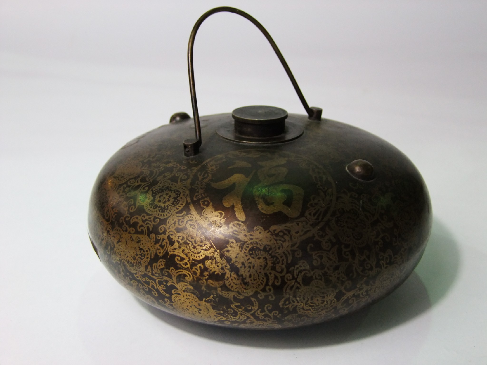 Appraisal: An old Japanese metal work flask bottle of squat bulbous