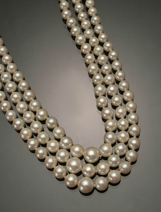 Appraisal: Princess Length Cultured Pearl Necklace Knotted The triple-strand having two