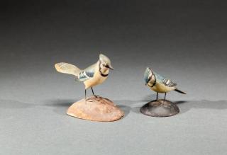 Appraisal: Two Miniature Blue Jays and in longA Elmer Crowell -