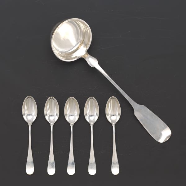 Appraisal: COIN SILVER LADLE AND FIVE STERLING SILVER TEASPOONS ladle spoons