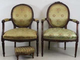 Appraisal: His and Hers Louis XVI Style Finely Carved am Upholstered