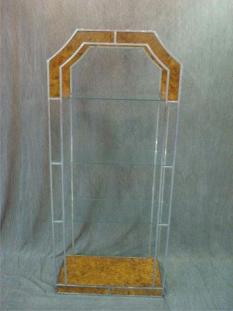 Appraisal: Paul Evans Style Burl and Chrome Etagere From an East