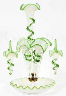 Appraisal: HAND BLOWN GREEN TO CLEAR GLASS EPERGNE C HAND BLOWN